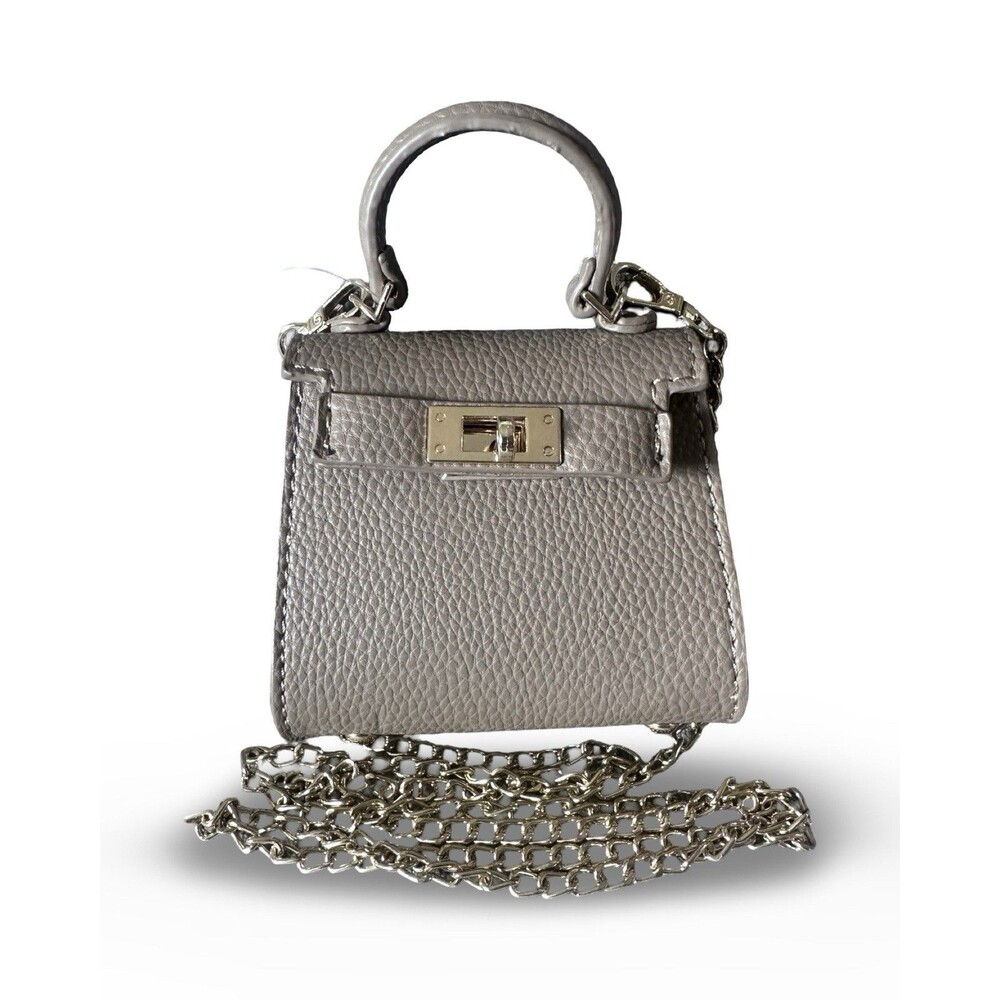 Classic Pebbled Leather Crossbody Mini Bag in Light Gray